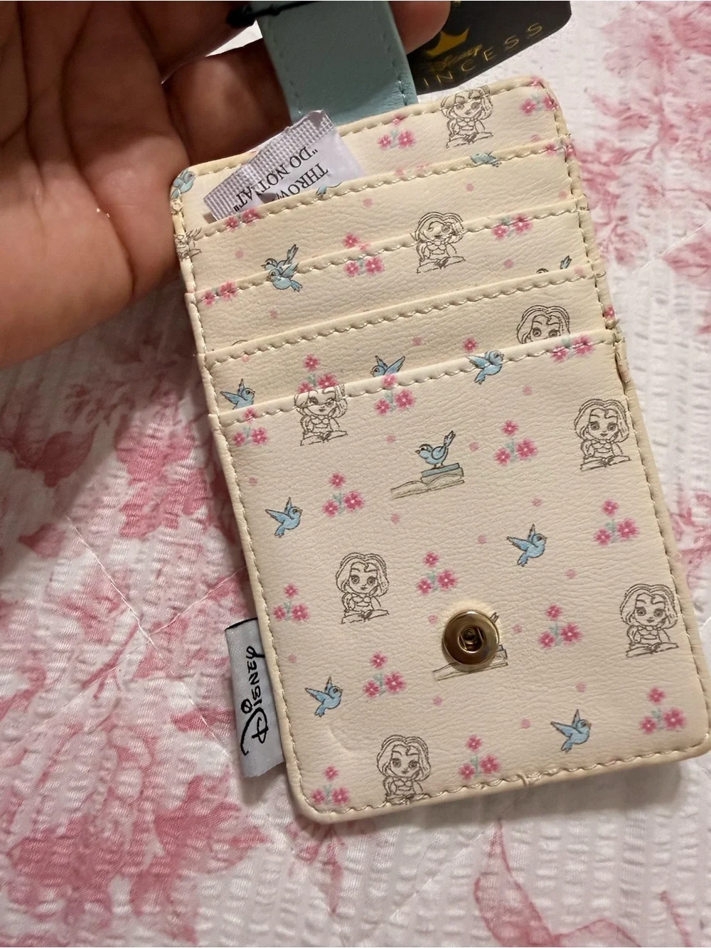 Disney Belle Cream Card Holder with Light Blue Strap